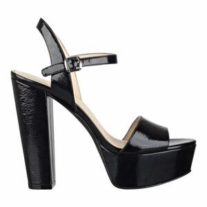 Nine West Glossy Black Leather Platform Heels